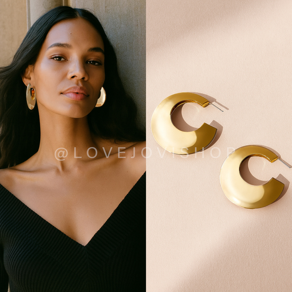 Anthropologie Jewelry - Anthro Gold Dimensional Disc Hoops | Bold Shine for Autumn Events & Everyday